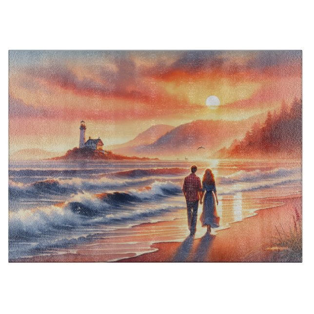 Planche À Découper Promenade au phare du coucher de soleil côtier rom (Devant)