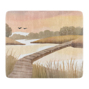 Planche À Découper Promenade de la baie Peinture aquarelle côtière