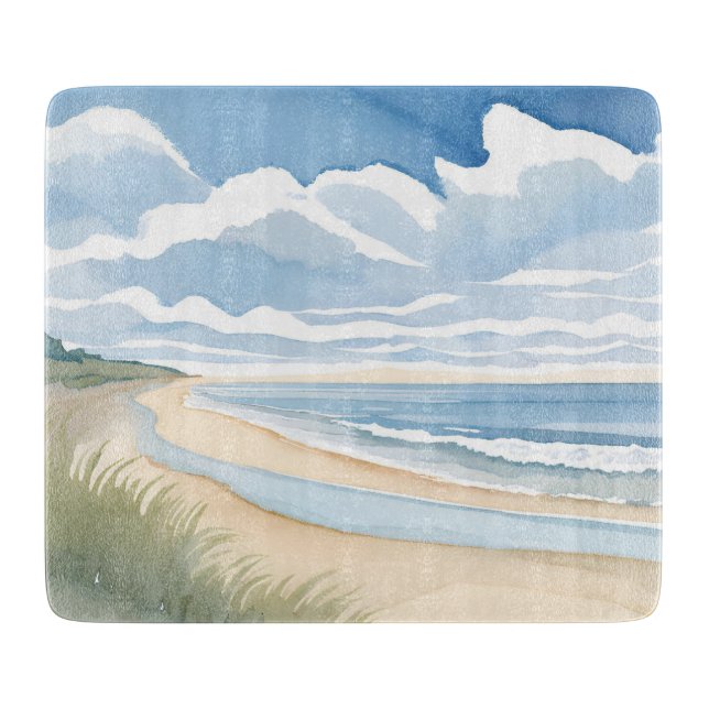 Planche À Découper Promenade du rivage | Aquarelle de l'océan côtier (Devant)