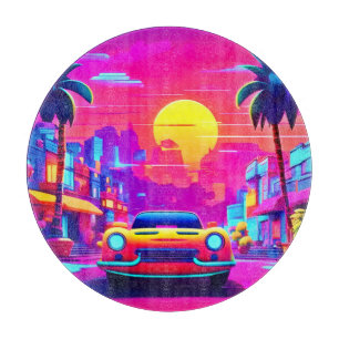 Planche À Découper Promenade en voiture dans la ville au coucher de s