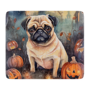 Planche À Découper Pug d'Halloween avec citrouilles effrayant