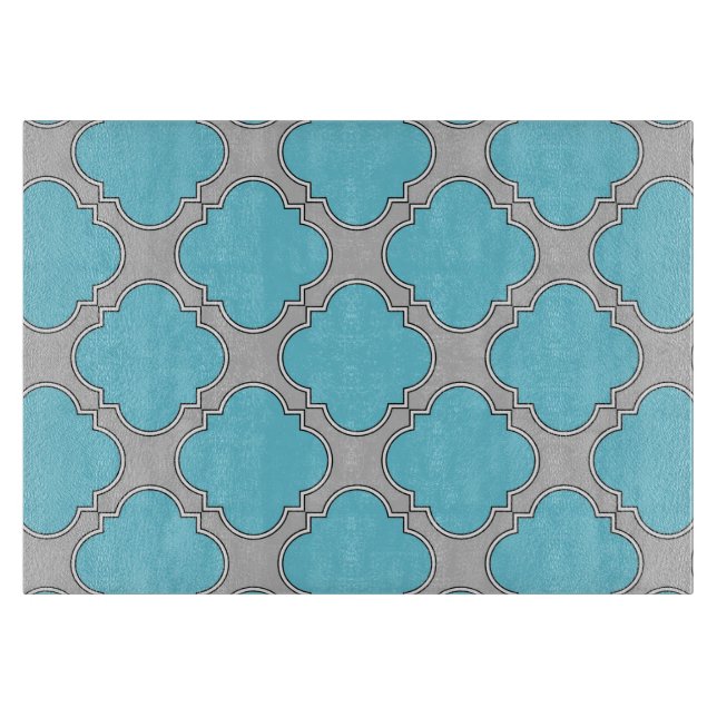 Planche À Découper Quatrefoil bleu et gris (Devant)