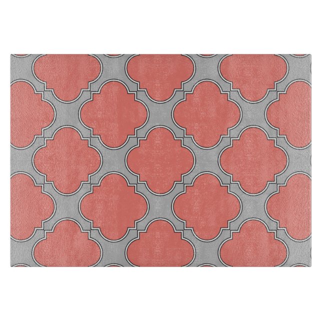 Planche À Découper Quatrefoil corail et gris (Devant)