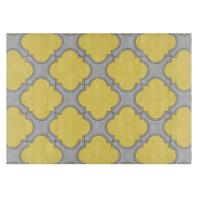 Planche À Découper Quatrefoil jaune et gris (Devant)