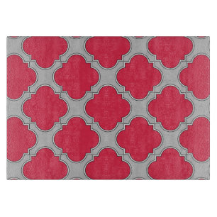 Planche À Découper Quatrefoil rouge et gris
