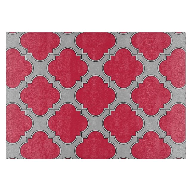 Planche À Découper Quatrefoil rouge et gris (Devant)