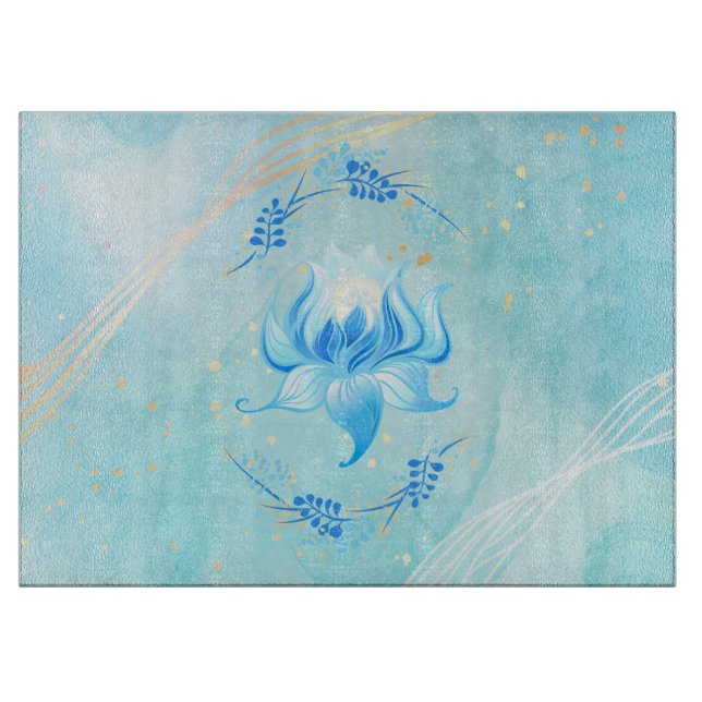 Planche À Découper Radiance Lotus de Teal – Conception de Nature Calm (Devant)