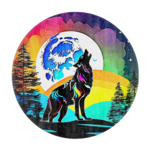 Planche À Découper Rainbow Lunar Wolf Howl Art