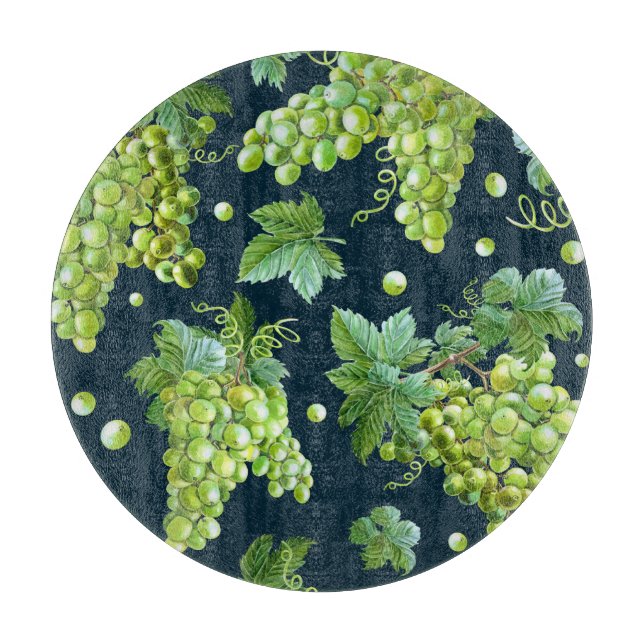 Planche À Découper Raisin vert : Aquarelle Motif foncé (Devant)