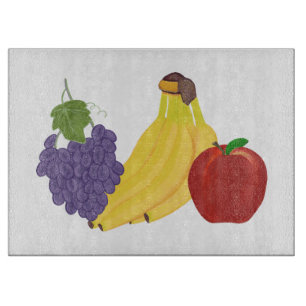 Planche À Découper Raisins Bananes Pomme Peinture Fruits Plats