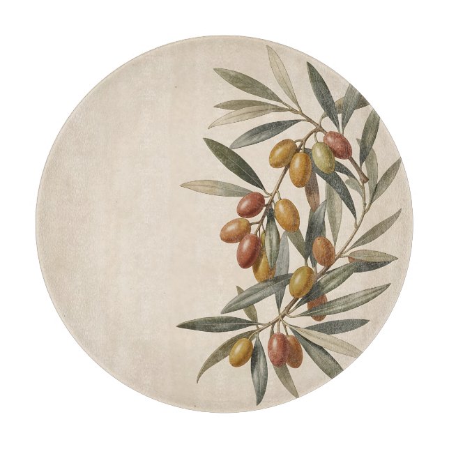 Planche À Découper Rameau d'olive botanique vintage Olives  (Devant)