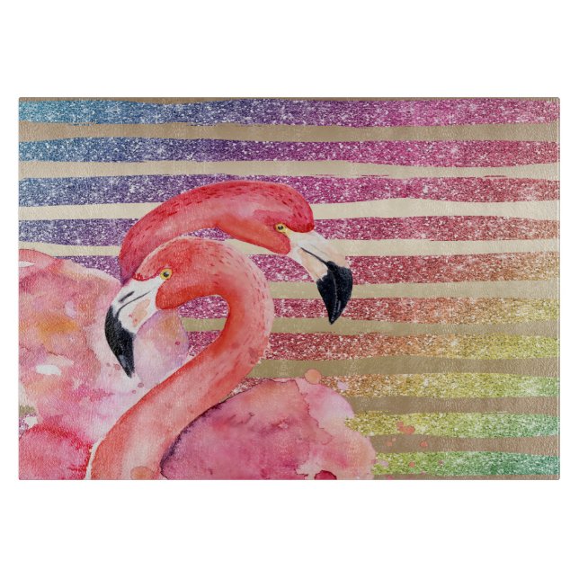 Planche À Découper Rayures d'or de parties scintillantes de Flamants (Devant)