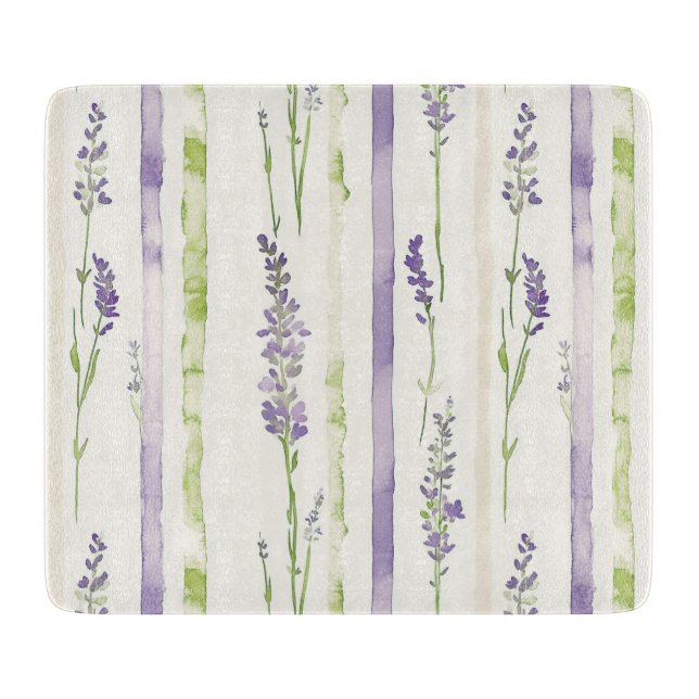 Planche À Découper Rayures Florales Vert Lilas   (Devant)