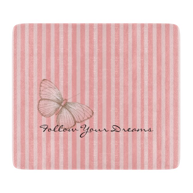 Planche À Découper Rayures roses avec papillon (Devant)