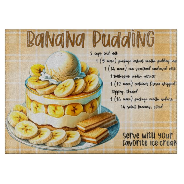 Planche À Découper Recette de pudding à la banane (Devant)