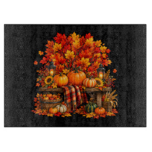 Planche À Découper Récolte de citrouilles d'automne feuilles de érabl