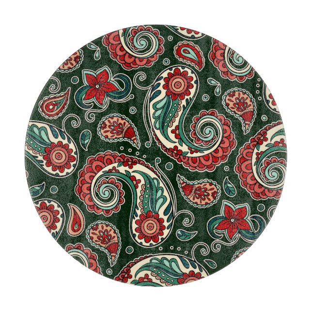 Planche À Découper Red and Green Paisley Round Cutting Board (Devant)