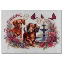 Red Dachshunds in the Garden Cutting Board :