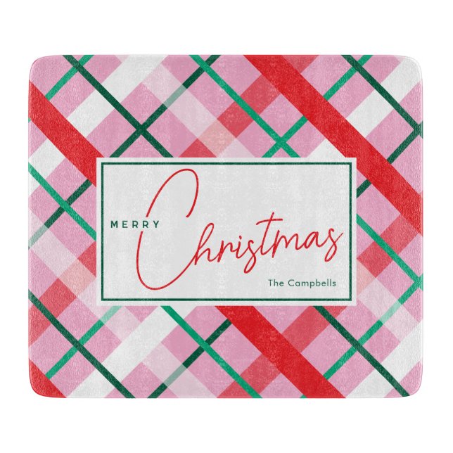 Planche À Découper Red Green Pink Christmas Plaid Cutting Board (Devant)