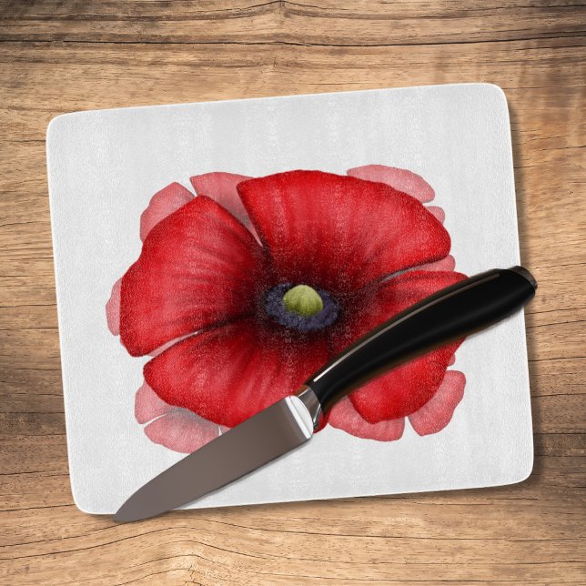 Planche À Découper Red Poppy Art Décoratif Verre Coupe (A pretty poppy class cutting board just for you!)