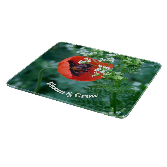 Planche À Découper Red Poppy Flower Glass Cutting Board | Floral Art (Coin)