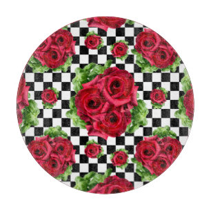 Planche À Découper Red Roses Bouquet Floral Amour Rockabilly À damier