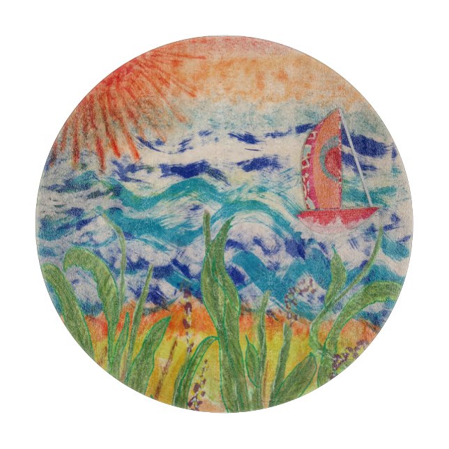 Planche À Découper Red Sailboat Red Sun  (Devant)