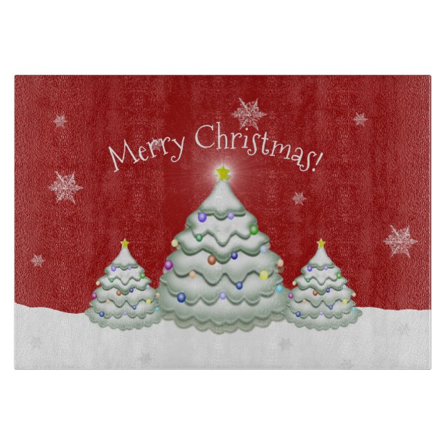 Planche À Découper Red Snowy Christmas Tree Cutting Board (Devant)