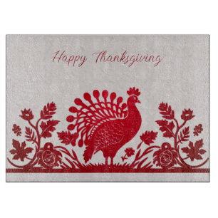Planche À Découper Red Thanksgiving Turkey Floral Cutboard
