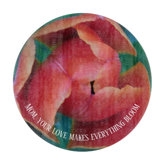 Planche À Découper Red Tulip Macro Photo Round Personalized Glass Art (Devant)