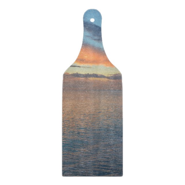 Planche À Découper Reflets du coucher de soleil sur l'eau photographi (Devant)