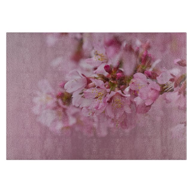 Planche À Découper Reflets Rose Pâle des Fleurs de Cerisier Sakura (Devant)