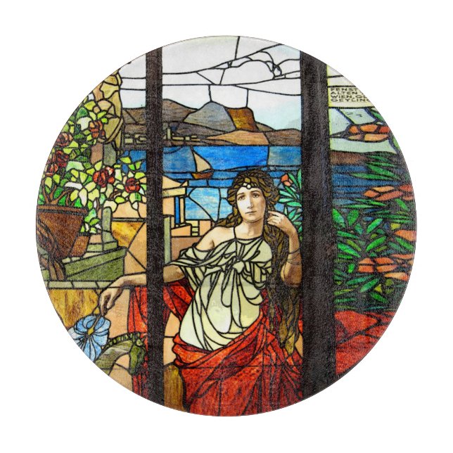 Planche À Découper Regard en verre souillé avec la séance de dame (Devant)