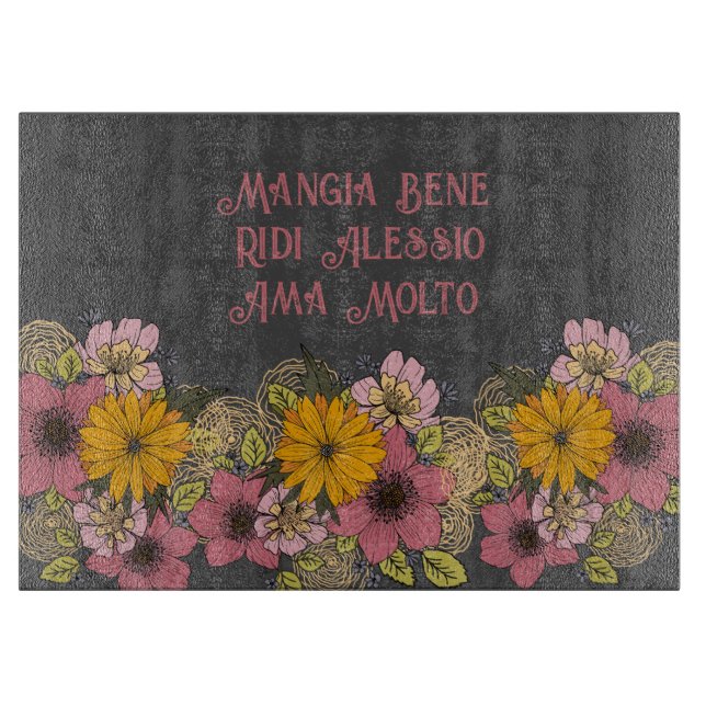 Planche À Découper Remplissage d'une citation italienne avec des flor (Devant)