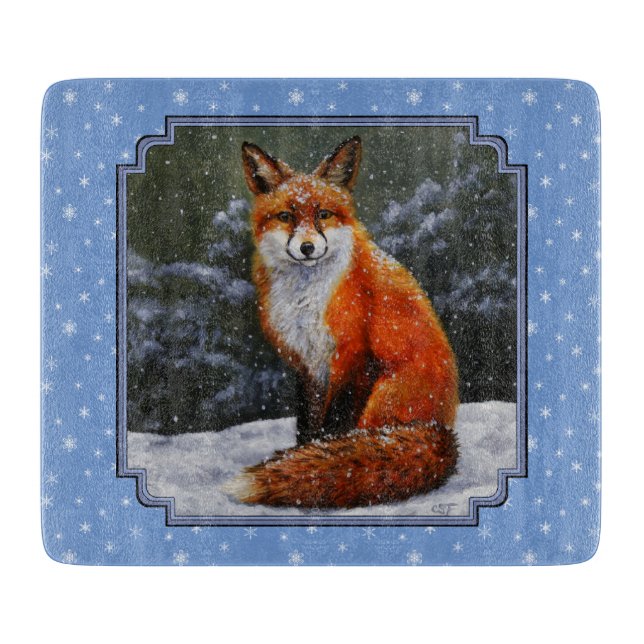 Planche À Découper Renard rouge mignon en neige hivernale (Devant)