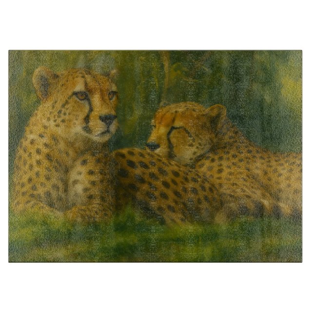 Planche À Découper Repose de Cheetah Duo dans le cadre de la forêt (Devant)
