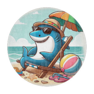 Planche À Découper Requin caricatural à la plage
