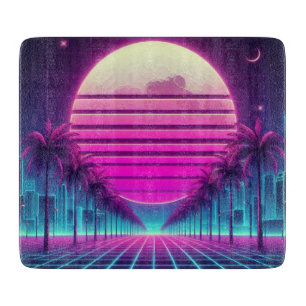 Planche À Découper rétro, lune de néon des années 80/palmiers