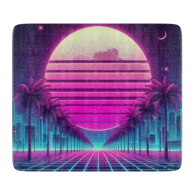 Planche À Découper rétro, lune de néon des années 80/palmiers (Devant)