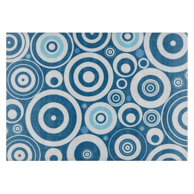 Planche À Découper Rétro motif blanc bleu moderne génial de cercles (Devant)