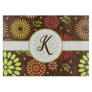 Planche À Découper Rétro motif floral sur décoré d'un monogramme