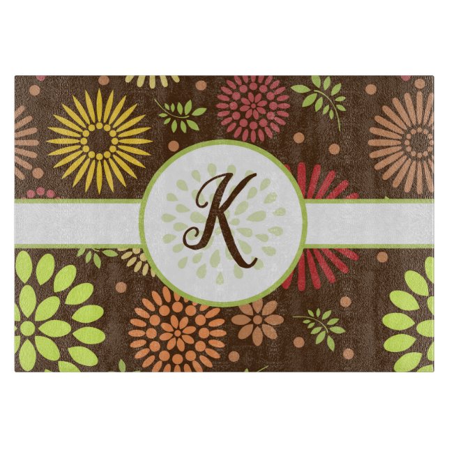Planche À Découper Rétro motif floral sur décoré d'un monogramme (Devant)