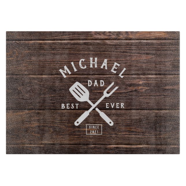 Planche À Découper Retro personnalisé MEILLEUR DAD JAMAIS Rustique en (Devant)