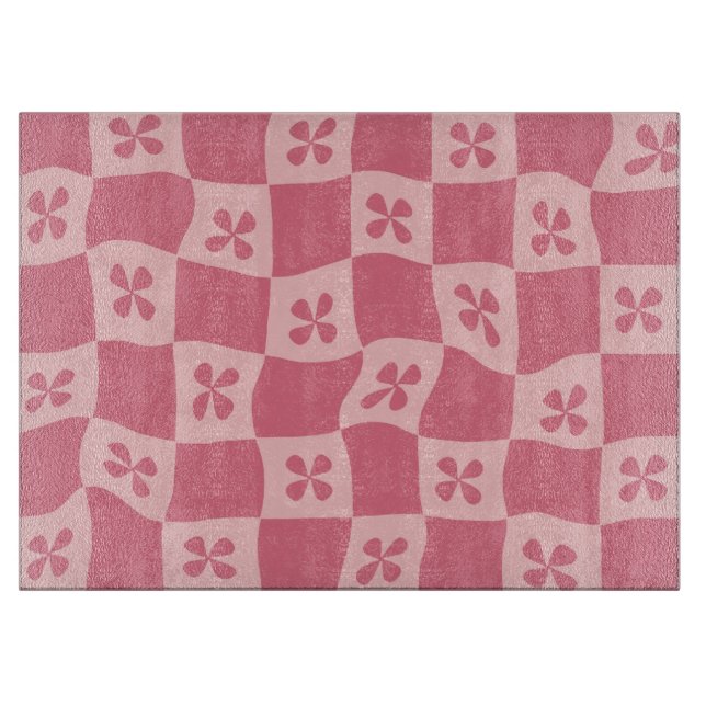 Planche À Découper Retro rose À damiers motif floral (Devant)