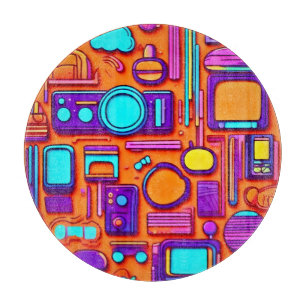 Planche À Découper Retro Tech Pop : Collage d'objets Gadget nostalgiq