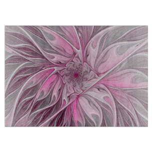Planche À Découper Rêve de fleur rose fractal, Motif d'Imaginaire flo