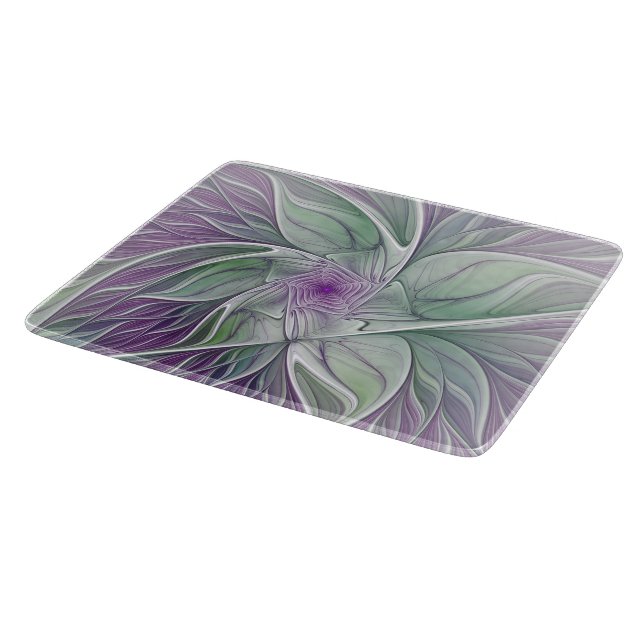 Planche À Découper Rêve de fleurs, Abstrait violet vert Fractal Art (Coin)