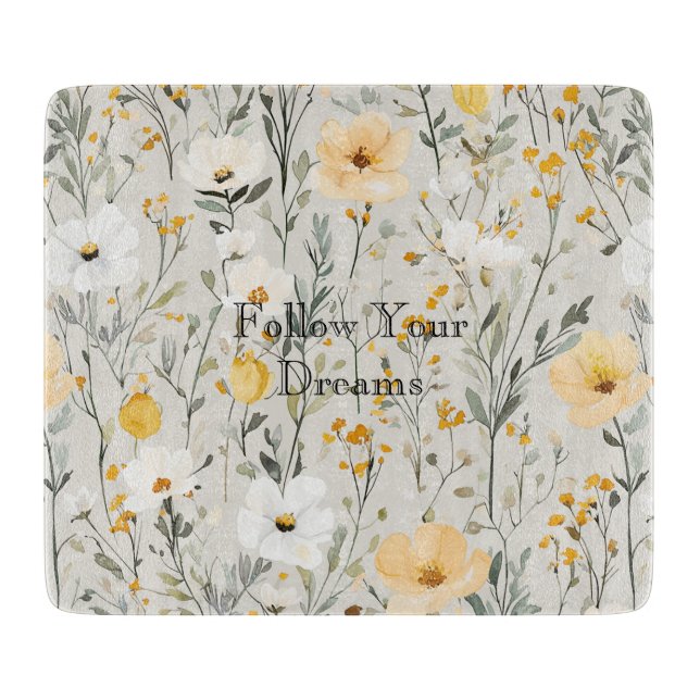 Planche À Découper Rêves de jolies fleurs blanches jaunes (Devant)