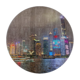 Planche À Découper Rêves électriques - Futuriste Shanghai Skyline, A 