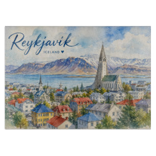 Planche À Découper Reykjavik Islande aquarelle souvenir 